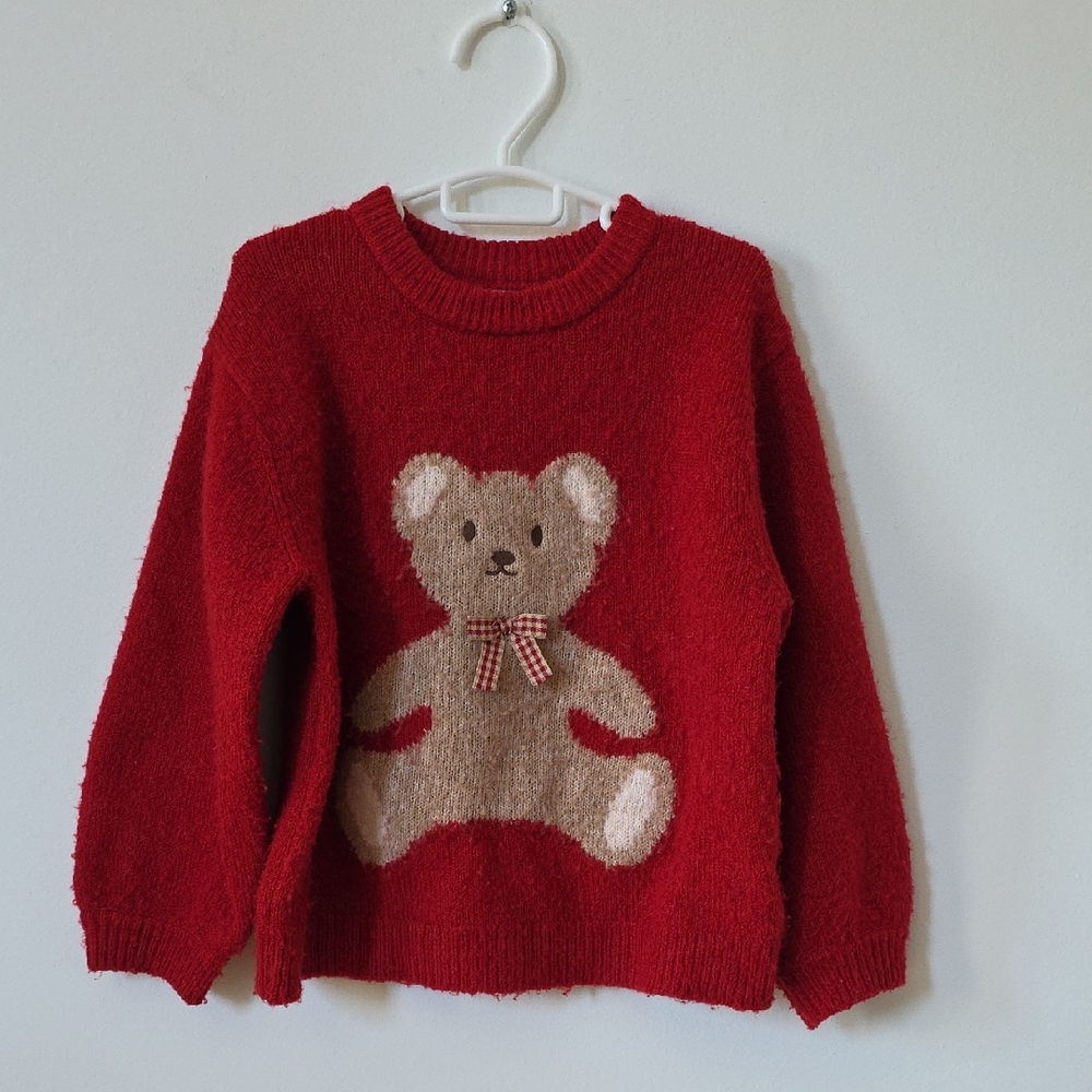 Zara Vibrant Red Bear Knit Sweater, 5Y